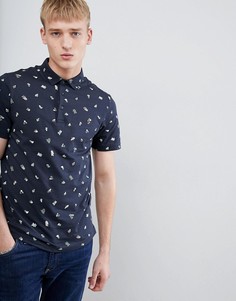 Farah Wilfridslim fit printed polo in navy - Темно-синий