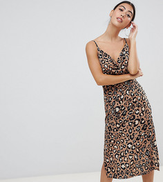 Платье-комбинация миди с хомутом и леопардовым принтом ASOS DESIGN Petite - Мульти