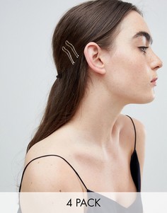 4 заколки для волос с вырезами ASOS DESIGN - Золотой