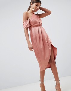 Атласное платье на одно плечо ASOS DESIGN - Розовый