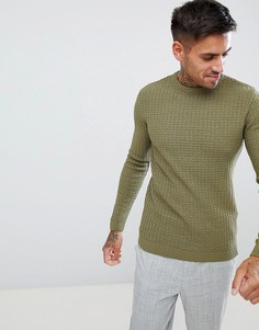 Фактурный джемпер цвета хаки с круглым вырезом ASOS DESIGN - Зеленый