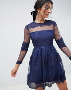 Платье мини из сетчатой ткани добби с кружевом ASOS DESIGN Premium - Темно-синий