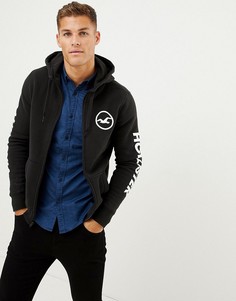 Худи черного цвета на молнии с логотипом Hollister - Черный