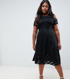 Короткое приталенное платье с кружевом Lovedrobe - Черный