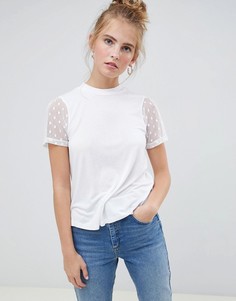 Футболка с высоким воротом и сетчатыми рукавами ASOS DESIGN - Белый