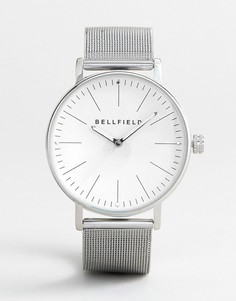 Серебристые часы с белым циферблатом и сетчатым браслетом Bellfield - Серебряный