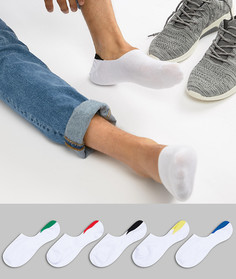 5 пар невидимых белых носков с цветной отделкой ASOS DESIGN - Белый