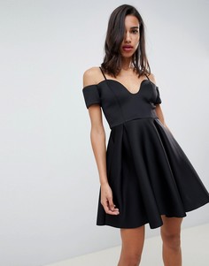 Короткое приталенное платье с U-образной планкой ASOS DESIGN - Черный