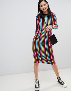 Вязаное платье миди в яркую полоску с длинными рукавами ASOS DESIGN - Мульти