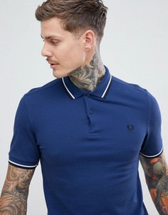 Голубая футболка-поло с двойной окантовкой Fred Perry - Синий