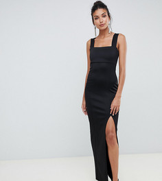 Платье макси с квадратным вырезом и разрезом ASOS DESIGN Tall - Черный