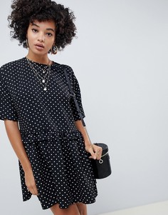 Свободное платье мини в горошек с оборкой на талии ASOS DESIGN - Мульти