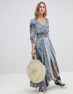 Платье макси с принтом роз Free People - Черный