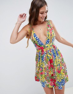 Жатое пляжное платье с цветочным плиточным принтом ASOS DESIGN - Мульти