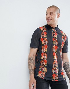 Свободное поло с цветочным принтом ASOS DESIGN - Черный