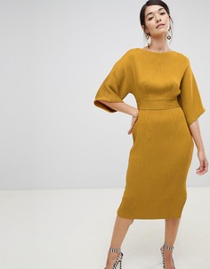 Платье-футляр горчичного цвета в рубчик с поясом Closet London - Желтый