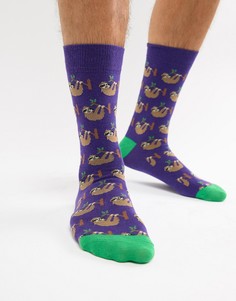 Носки из трикотажа на основе хлопка с рисунком ленивца Moss London - Фиолетовый