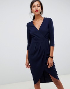 Платье миди с запахом на юбке ASOS DESIGN - Темно-синий