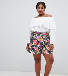Шорты-кюлоты с присборенной талией и цветочным принтом ASOS DESIGN Curve - Мульти