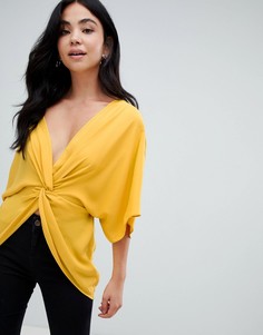 Топ с рукавами кимоно и декоративным узлом ASOS DESIGN - Желтый