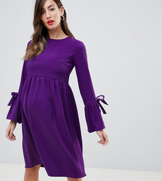 Фиолетовое приталенное платье с длинными рукавами Queen Bee - Темно-синий