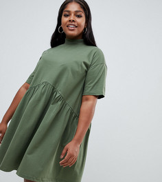 Свободное платье мини с высоким воротом ASOS Design Curve - Зеленый