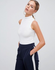 Boohoo ribbed turtle neck thong bodysuit in cream - Кремовый