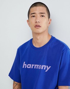 Темно-синяя футболка с надписью Weekday - Синий
