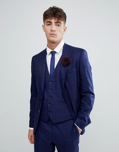 Приталенный фланелевый пиджак в клетку Moss London - Синий