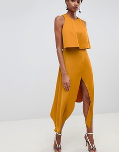 Двухслойное платье макси с высоким разрезом ASOS DESIGN - Золотой