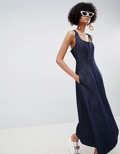 Джинсовое платье миди цвета индиго ASOS DESIGN - Синий