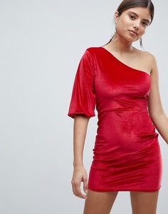 Бархатное платье на одно плечо Missguided - Красный