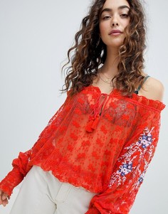 Блузка с вышивкой Free People Jubilee - Красный