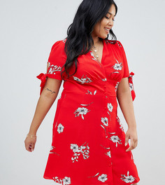 Чайное платье на пуговицах с цветочным принтом Glamorous Curve - Красный