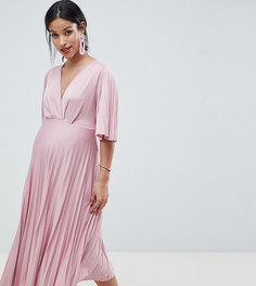Плиссированное платье миди в стиле кимоно ASOS DESIGN Maternity - Розовый