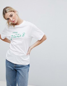 Monki oversized slogan t-shirt in white - Белый