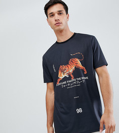 Свободная длинная футболка с принтом тигра ASOS DESIGN Tall - Черный