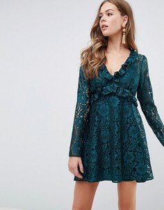 Кружевное свободное платье мини с V-образным вырезом ASOS DESIGN - Зеленый