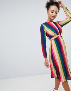 Платье миди в разноцветную полоску Boohoo - Мульти