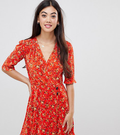 Плате мини с цветочным принтом, плиссировкой и пуговицами ASOS DESIGN Petite - Мульти