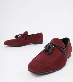 ASOS DESIGN Wide Fit vegan friendly loafers in burgundy faux suede with tassel - Рыжий