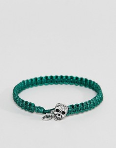 Classics 77 braided cord bracelet in teal with skull charm - Зеленый