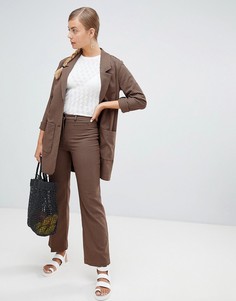 Коричневые брюки в клетку с широкими штанинами Monki - Коричневый