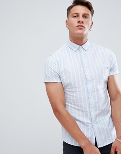 Синяя приталенная оксфордская рубашка в полоску ASOS - Синий