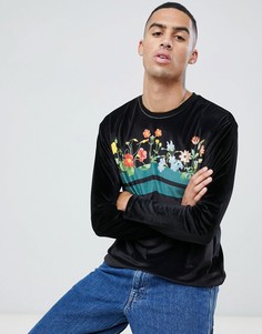 Свободный велюровый лонгслив с цветочным принтом ASOS DESIGN - Черный