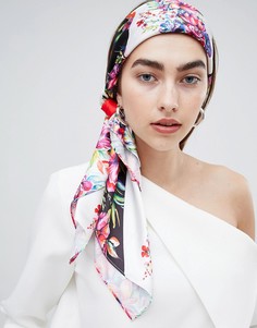 Большой квадратный платок на голову/шею с разным цветочным принтом ASOS DESIGN - Черный
