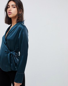 Атласный топ с запахом и кантом ASOS DESIGN - Зеленый