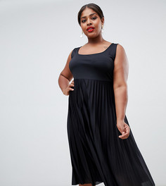 Платье миди с овальным вырезом и плиссировкой ASOS DESIGN Curve - Черный