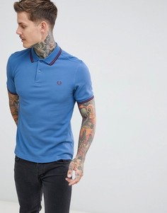 Голубая футболка-поло с двойной окантовкой Fred Perry - Синий