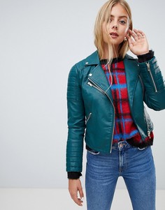 Бирюзовая байкерская куртка из искусственной кожи Miss Selfridge - Зеленый